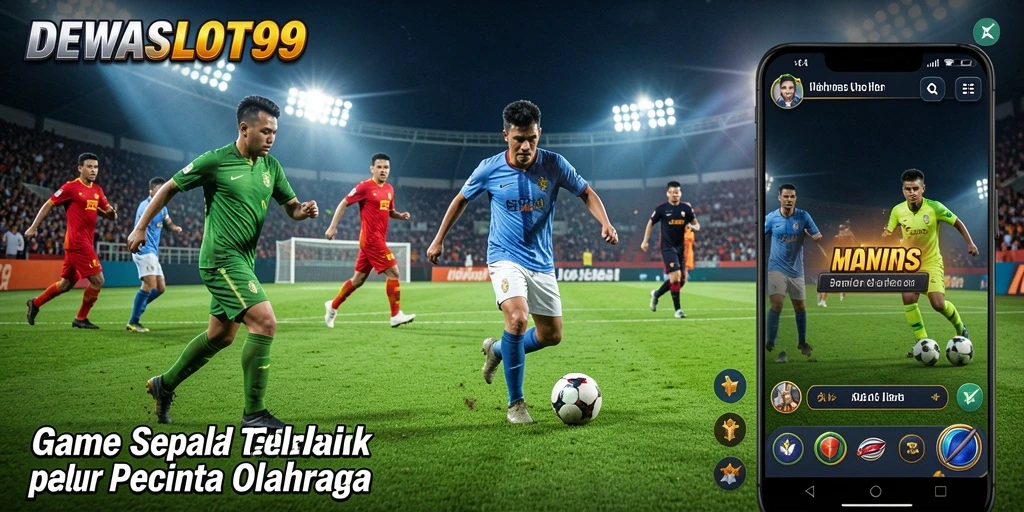 Tampilan gameplay mendebarkan di DEWASLOT99 dengan aksi sepak bola yang intens.