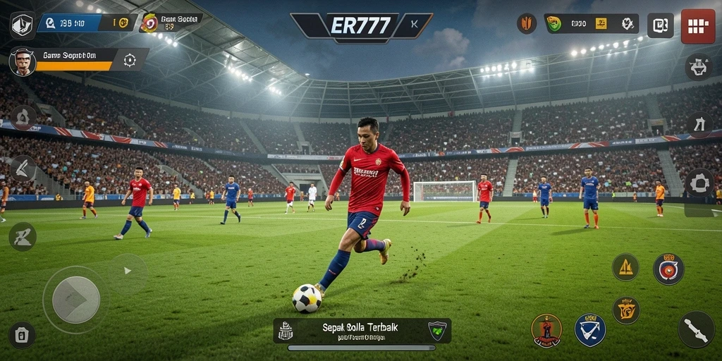 Tampilan gameplay ER777 dengan aksi menarik di lapangan sepak bola.