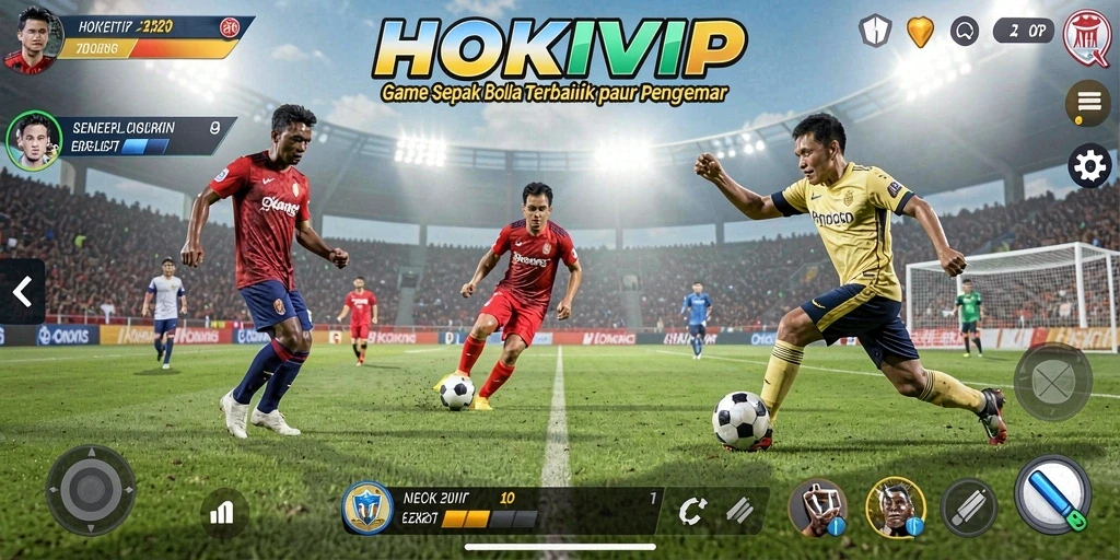 Tampilan gameplay HOKIVIP yang menegangkan di lapangan sepak bola.
