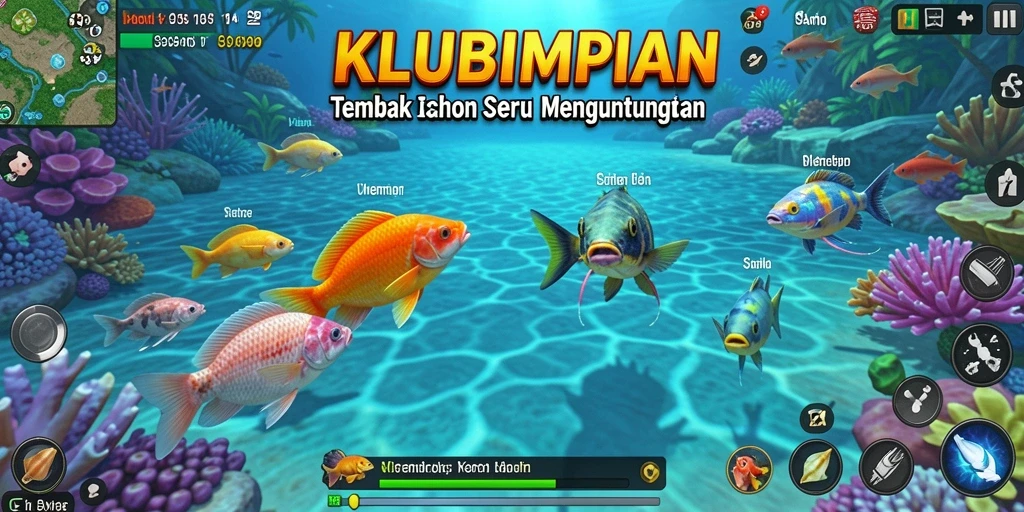 Tangkapan layar gameplay KLUBIMPIAN menampilkan aksi menembak ikan yang seru.