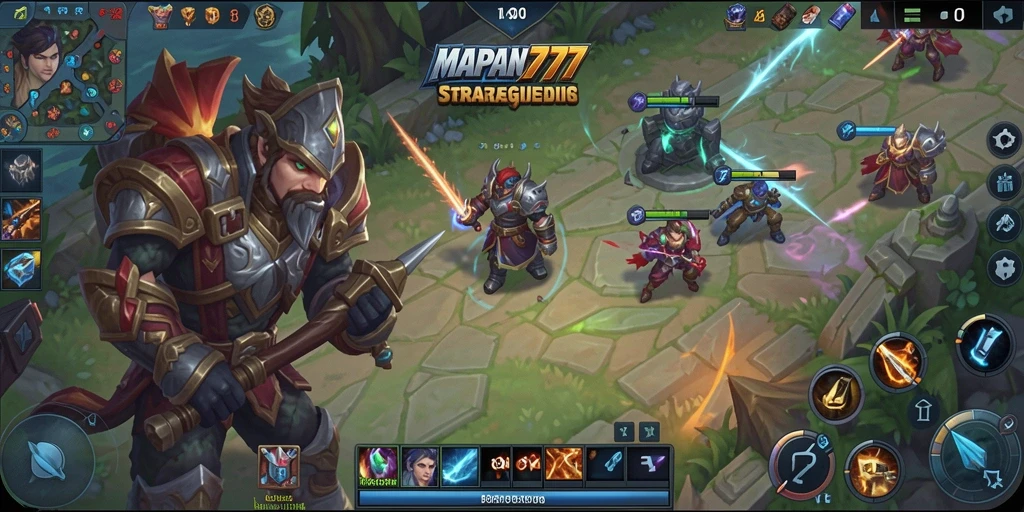 Tangkapan layar gameplay MAPAN777 menampilkan aksi pertempuran MOBA yang intens.