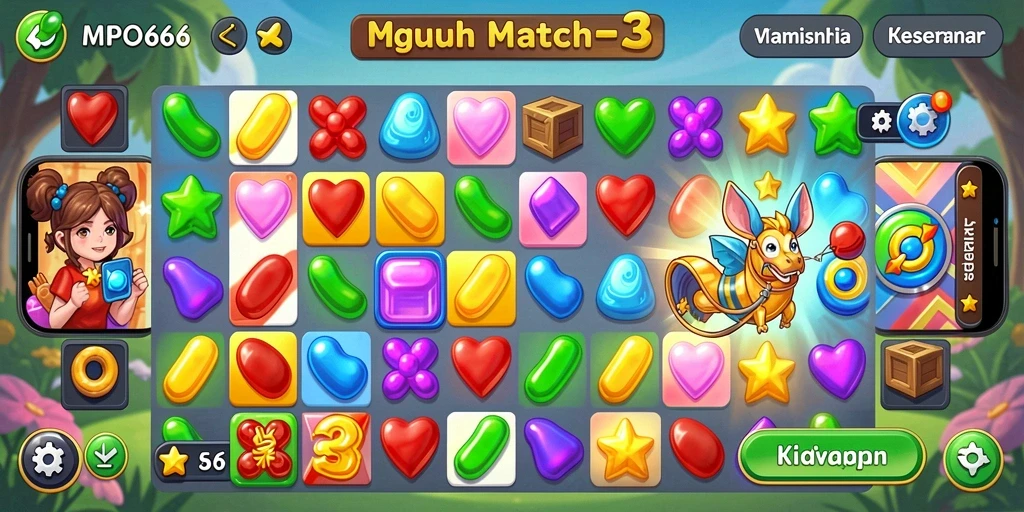 Screenshot gameplay MPO666 menampilkan kecocokan buah-buahan yang penuh warna.