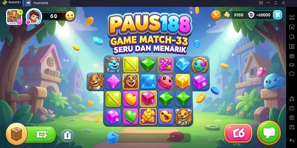 Screenshot utama PAUS188 menampilkan gameplay Match-3 yang seru.