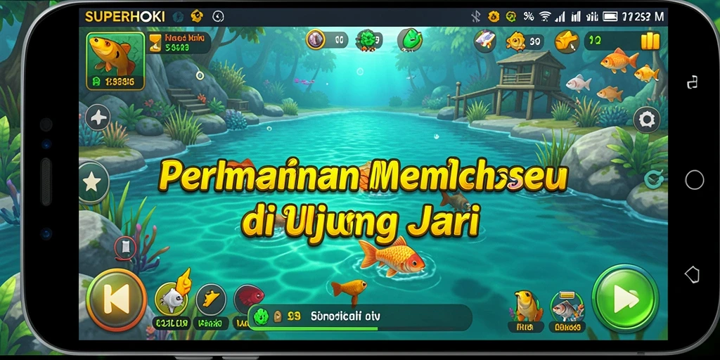 Tampilan gameplay SUPERHOKI yang memukau dengan suasana memancing yang realistis.